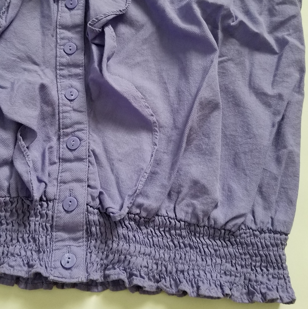 a.n.a Purple Ruffle Button Front Elastic Waist Top - Picture 7 of 7